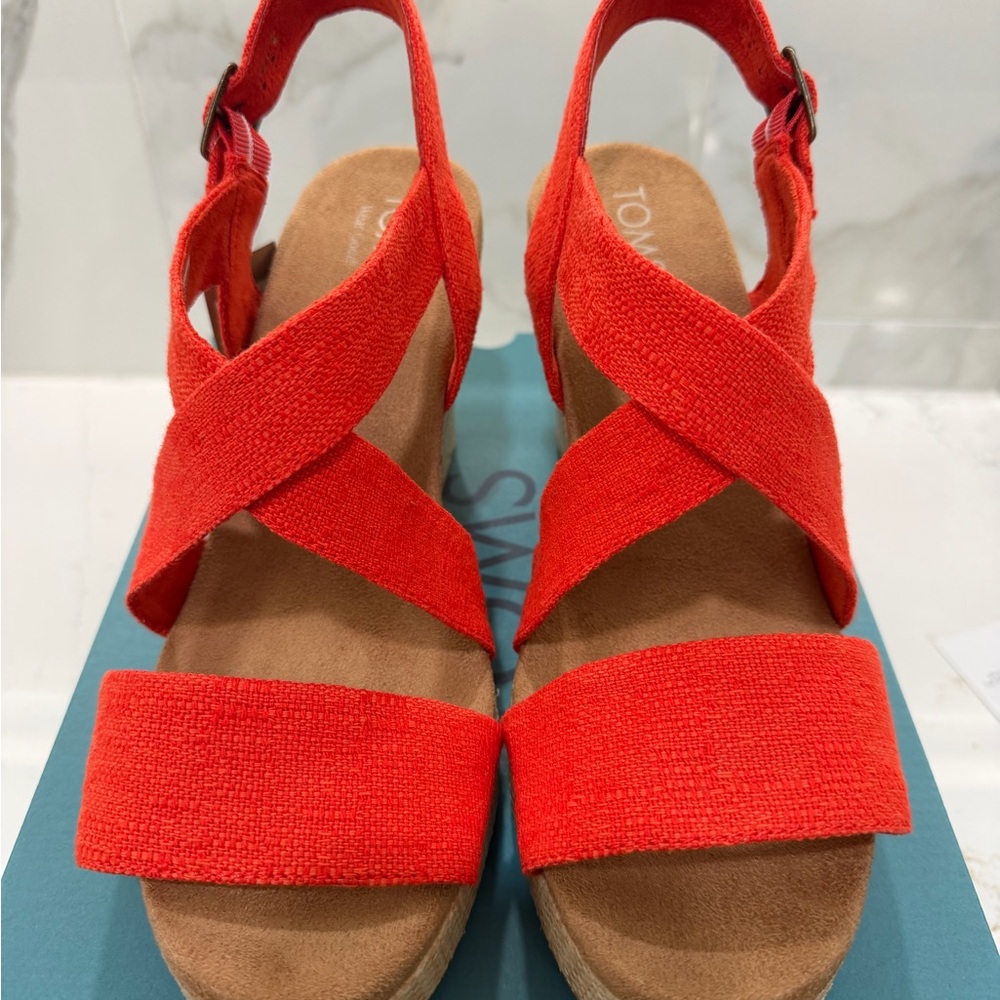 TOMS Alondra Wedge Sandal Flame Slubby Woven size 11 - Picture 2 of 7